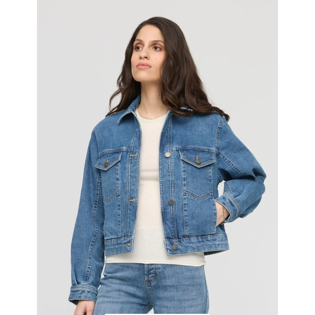 Veste en Jeans pour Femmes||Midweight Denim Pleated Jacket for Women's