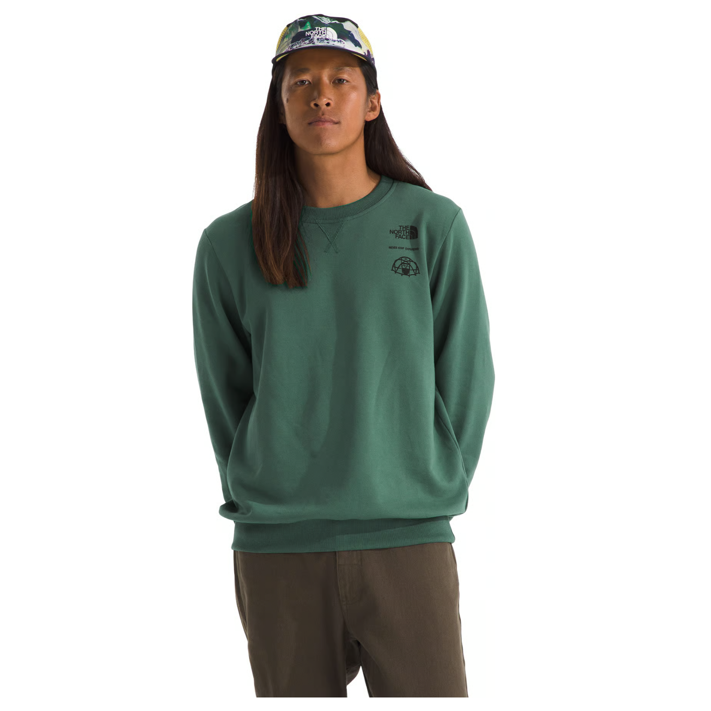Outdoor graphic crew neck fleece sweater
