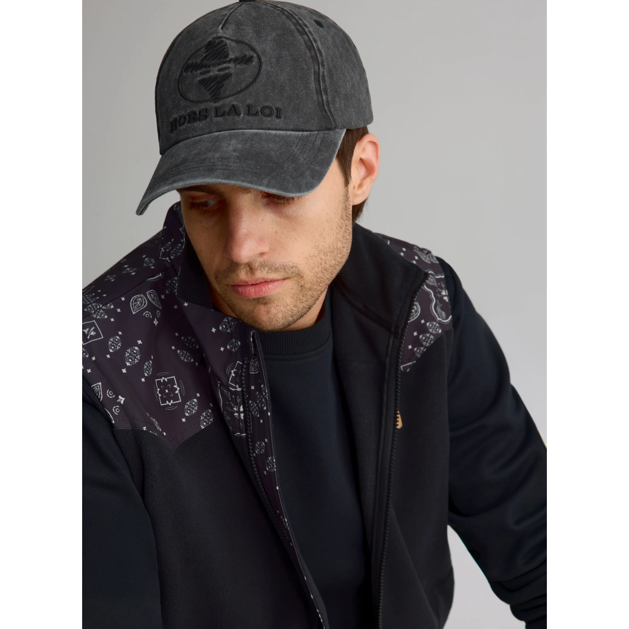 Casquette en twill rétro unisexe à logo - Noir