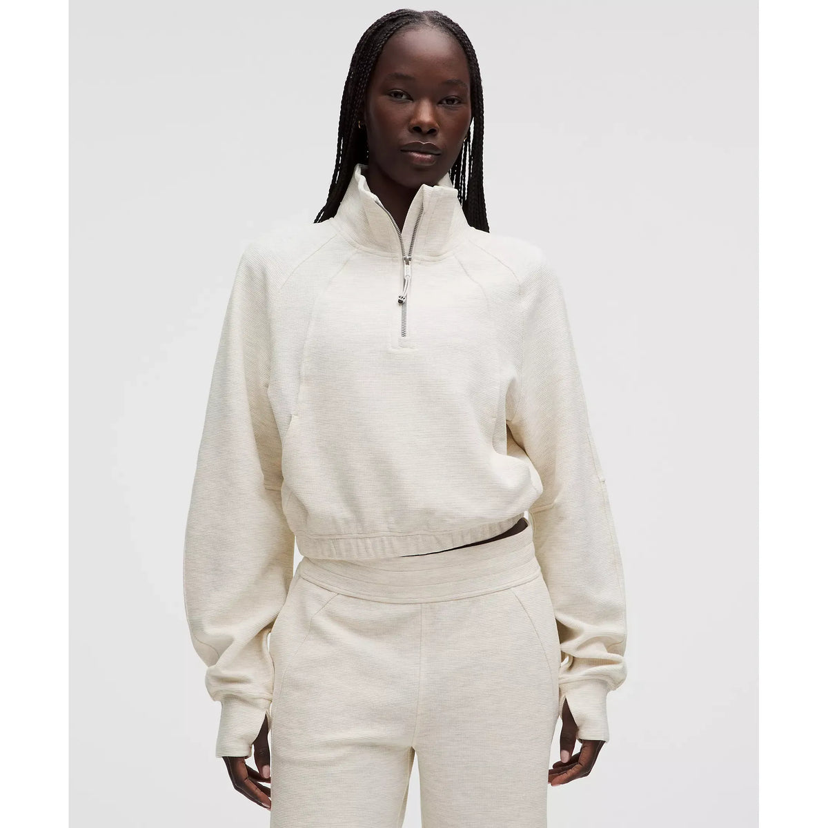 Pull court Scuba à col montant et demi-zip en maille gaufrée - Femmes
