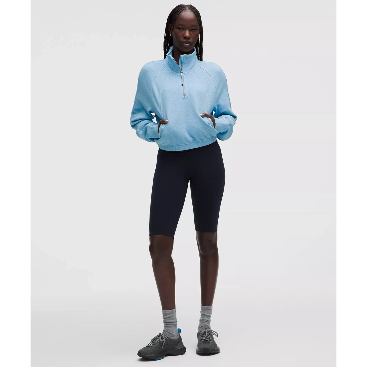 Pull court Scuba à col montant et demi-zip en maille gaufrée - Femmes