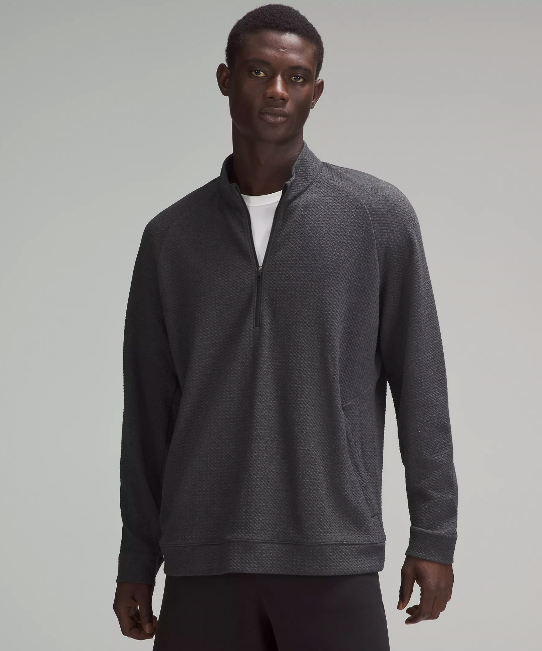 Haut demi-zippé en coton à tricot double texturé pou Hommes|| Textured Double-Knit Cotton Half Zip for Men